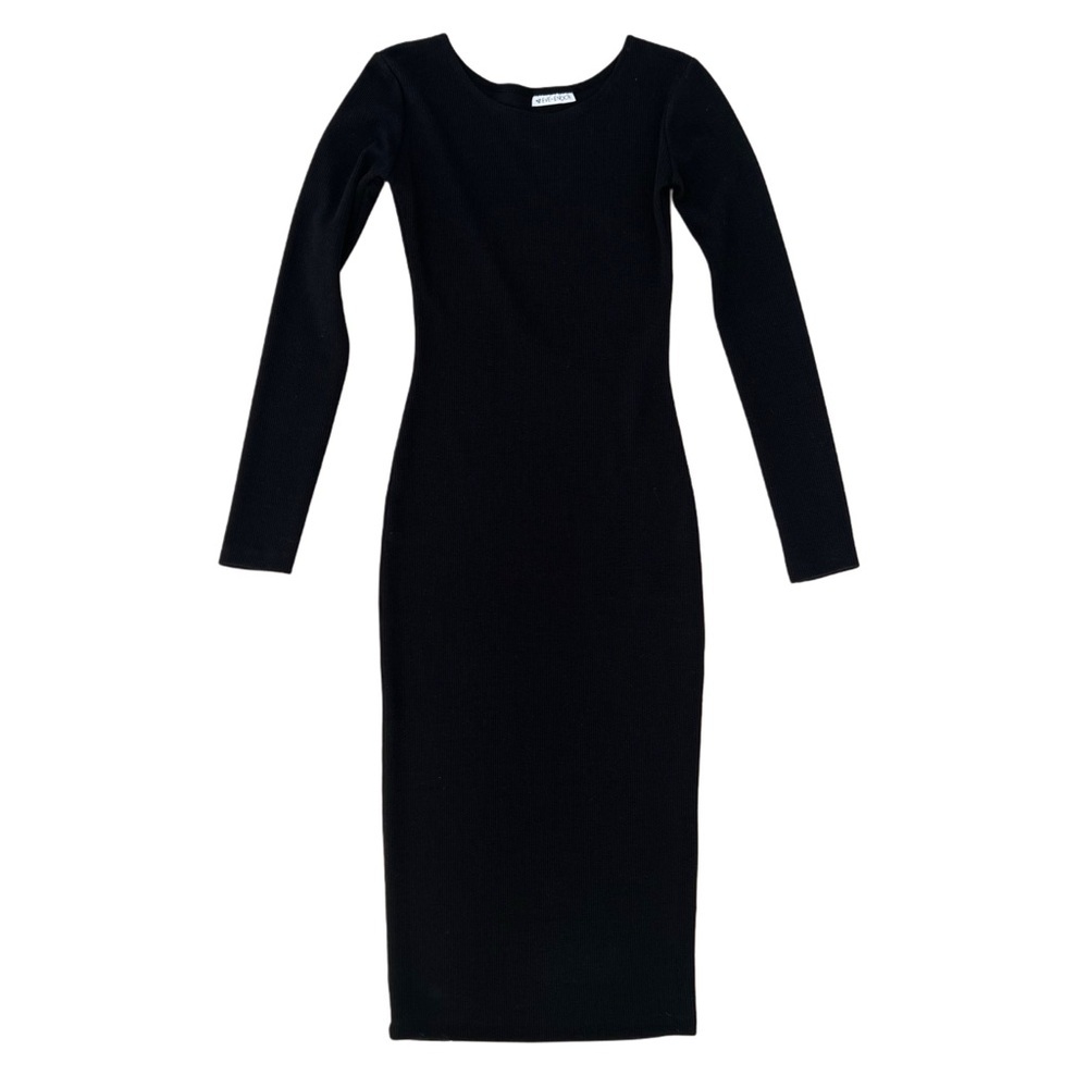 Eve + Enoch Black Ribbed Long Sleeve Midi Dress - Size XS